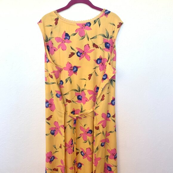 Roaman's V-Neck long summer dress SZ 24W Floral on apricot background NEW - Picture 5 of 8
